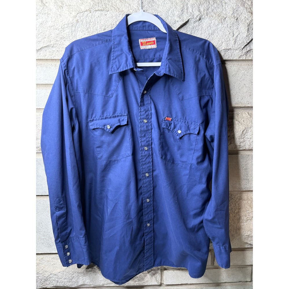Ely Plains Vintage Mens Royal Blue Western Pearl‎ Snap Shirt Long Sleeve 17-34